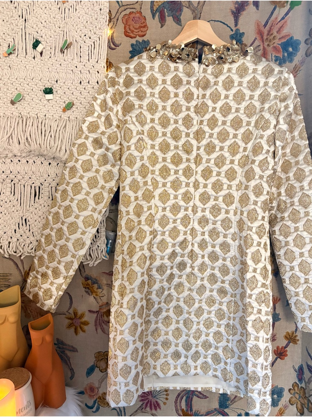 Trina Turk White Dress with Gold Sequin Trim - Picture 2 of 6